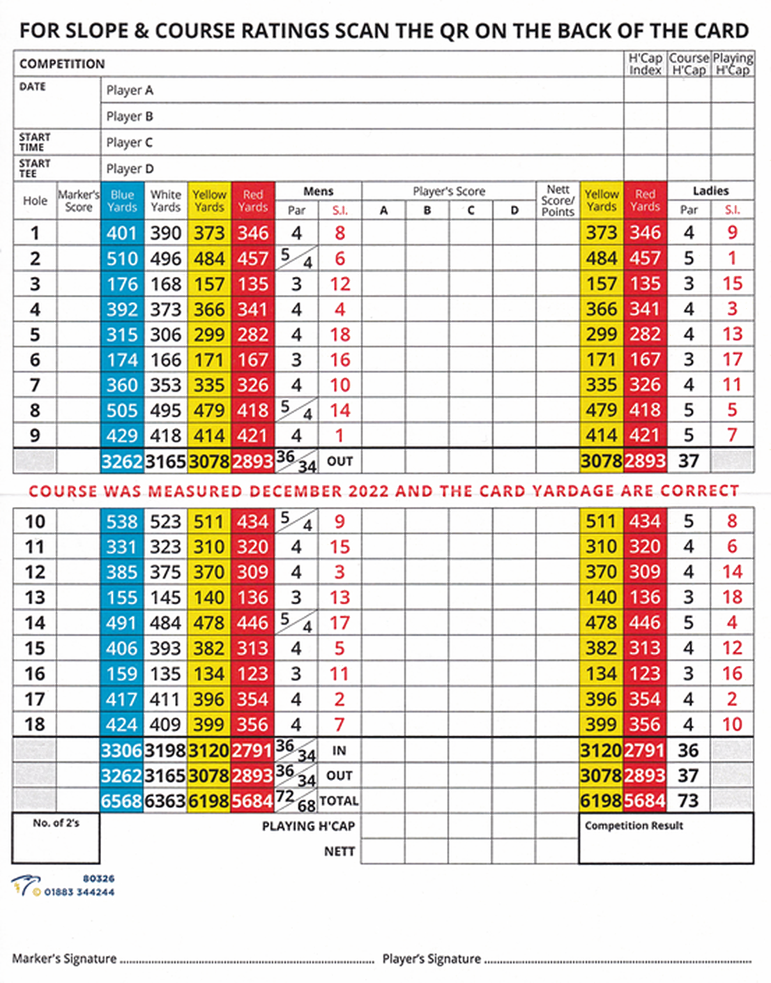 Official Childwall Golf Club scorecard with all tee yardages and stroke indices